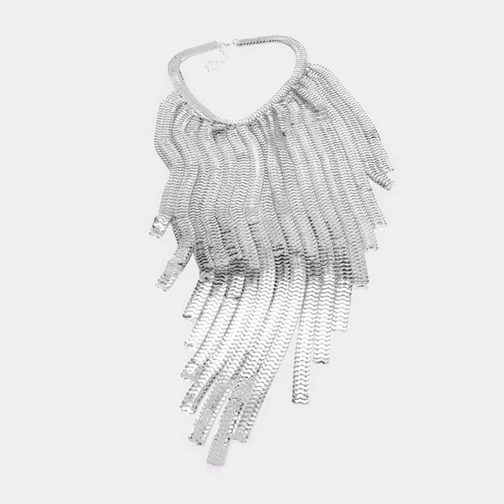 Silver Gold and Gunmetal Long Fringe Metal Statement Body Chain Necklace